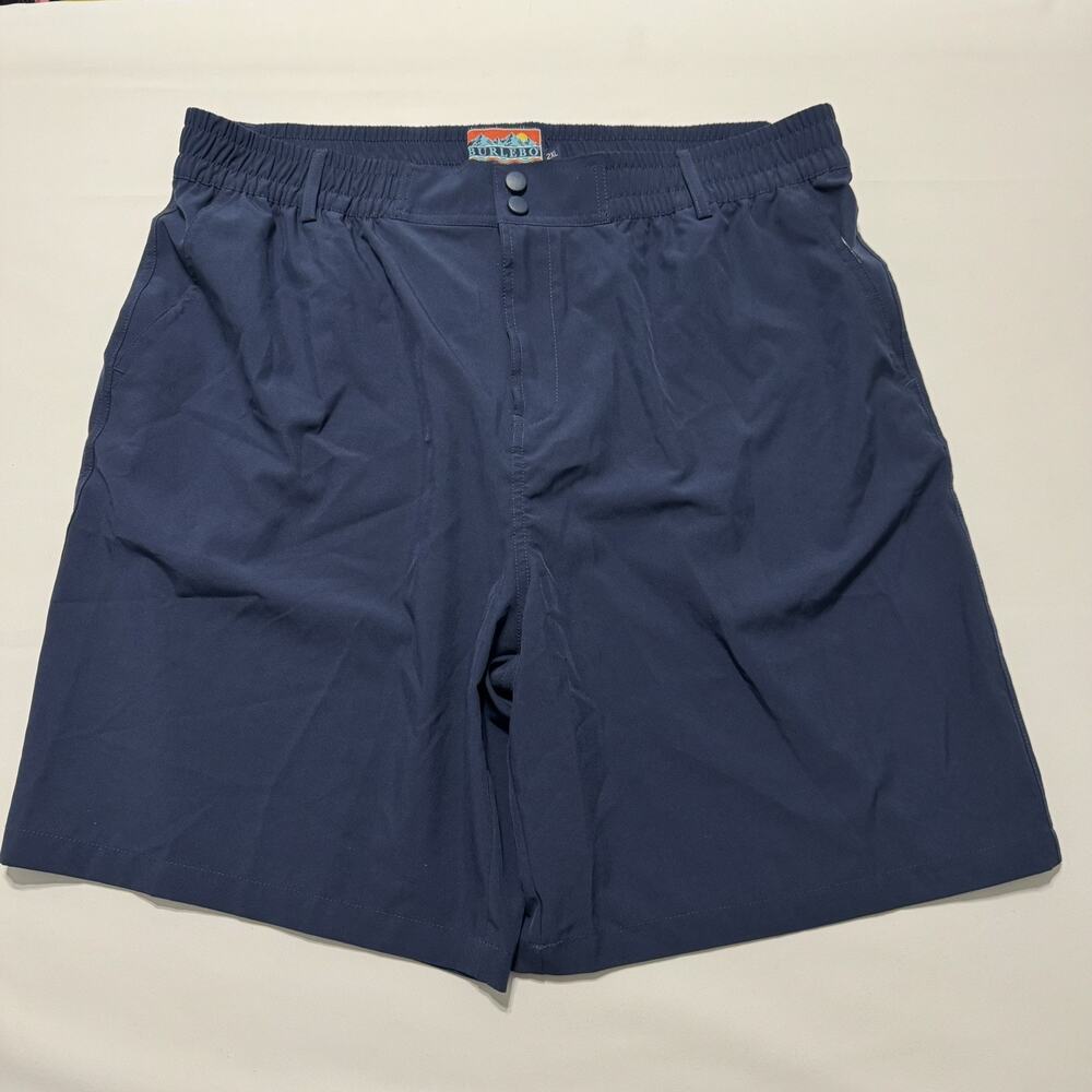 Burlebo Men's Blue 2XL Elastic Waist Flat Front Shorts, American Flag Pockets